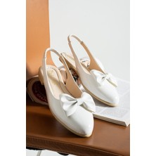 Slipcat Kadın Yazlık Arkası Açık Babet Kurdele Tokalı Beyaz Renk Düz Taban Tasarım