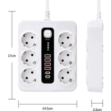 Hobimtek H-04 Akıllı Priz 3000W 10 Amper 6 Lı Priz 2 Metre Çoklu Priz 4 USB 2 Type C Pd Girişli Hızlı Şarj Istasyonu