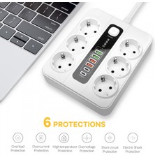Hobimtek H-04 Akıllı Priz 3000W 10 Amper 6 Lı Priz 2 Metre Çoklu Priz 4 USB 2 Type C Pd Girişli Hızlı Şarj Istasyonu
