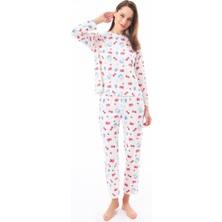 Cottonhill Premium Yazlık Kadın Pijama Takımı Meyve Desenli Yumuşak Dokulu Bisiklet Yaka Uzun Kollu