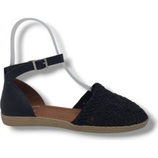 Zerhan 250 Kadın Siyah Makrome Örgü Sandalet Ayakkabı