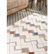 Broadway İskandinav  Salon Halısı Mutfak Halısı  Yolluk Bukle Dokuma Halı Geometrik Beyaz Mavi Dekoratif Halı BR-03