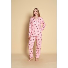 Kadın Desenli Uzun Kol Gömlek Pijama Takımı