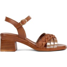 Kadın Taba Bilekten Bantlı Deri Sandalet