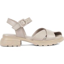 Kadın Vizon Tokalı Kalın Topuklu Deri Sandalet