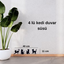 Dekoratif 4'lü Kedi Duvar Süsü Duvar Dekorasyon Şirin Dekoratif Ürünler - Siyah Ahşap Mdf