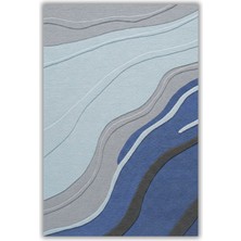 The Reef Design Dalga Desenli Modern Mavi Halı Dijital Baskılı Dokuma Kaymaz Tabanlı Yıkanabilir  Dalgalı Oturma Odası Halısı
