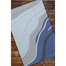 The Reef Design Dalga Desenli Modern Mavi Halı Dijital Baskılı Dokuma Kaymaz Tabanlı Yıkanabilir  Dalgalı Oturma Odası Halısı