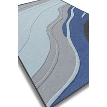 The Reef Design Dalga Desenli Modern Mavi Halı Dijital Baskılı Dokuma Kaymaz Tabanlı Yıkanabilir  Dalgalı Oturma Odası Halısı