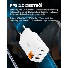 Spigen 67W USB-C + USB-A 3 Port Hızlı Şarj Aleti Samsung PPS 2.0 Isı Düşüren GaN Pro Destekli Akım Korumalı Güç Adaptörü iPhone & Android & iPad & MacBook Type-C White - ACH08710
