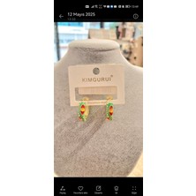Yeşil Renk Kırmızı Detaylı Vintage Küpe