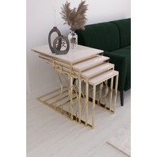 Öykü 4'lü Zigon Sehpa Gold Ayak, Porselen Mdf