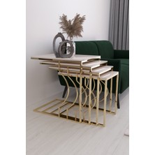 Öykü 4'lü Zigon Sehpa Gold Ayak, Porselen Mdf