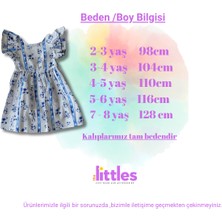 Kız Çocuk Mavi Beyaz Çiçekli Arkası Düğmeli Kolları Fırfırlı Beli Lastikli Pamuklu Dokuma Elbise