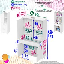 90 x 173 x 32,5 cm 1 Çekmece 3 Kapak 3 Raf 6 Göz Bölme Organizatör Mutfak Dolabı Çok Amaçlı Dolap