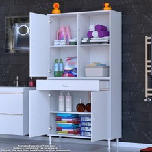 90 x 173 x 32,5 cm 1 Çekmece 3 Kapak 3 Raf 6 Göz Bölme Organizatör Mutfak Dolabı Çok Amaçlı Dolap
