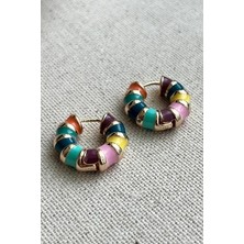 Renkli Vintage Gold Çelik Küpe