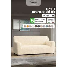 Paulato Lastikli Esnek ve Yıkanabilir 3 Kişilik Koltuk Örtüsü Çekyat Kanepe Kılıfı - Vanilya
