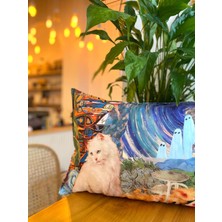 Kedi Desenli Süet Çift Taraflı Dijital Baskı Dekoratif Renkli Kırlent Kılıfı - 30 x 50 cm