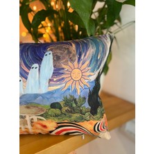 Kedi Desenli Süet Çift Taraflı Dijital Baskı Dekoratif Renkli Kırlent Kılıfı - 30 x 50 cm