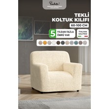 Paulato Lastikli Esnek ve Yıkanabilir Tek Kişilik Koltuk Örtüsü Koltuk Kılıfı - Vanilya