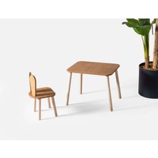 Montessori Çocuk Çalışma ve Aktivite Masası Masif Kayın Ahşap 1 Sandalye Set Bunny
