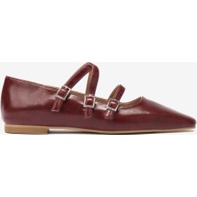 Bordo Cilt Küt Burun Üç Bantlı Kadın Babet