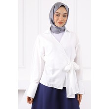 Ekru Yandan Bağlamalı Gömlek