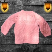 El Yapımı Pembe Uzun Kollu Örgü Bebek Hırkası