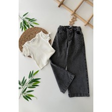 Miniğimin Cicileri (9-13YAŞ ) Taş Detaylı Kolları Fiyonklu Kız Çocuk 2 li takım - Siyah