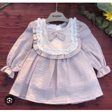 W1035 Kız Bebek Robası Fırfırlı Müslin Elbise