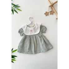 Miniğimin Cicileri Kalp Detaylı Yakalı Kız Bebe Astarlı elbise - Yeşil