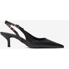 Siyah Cilt Çift Tokalı Kadın Topuklu Ayakkabı