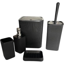 Bhrstore-5 Parça Banyo Seti - Dekoratif Kare Pratik Kapak Çöp Kovası Diş Fırçalık Sabunluk Fırça Seti