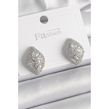 Pirinç Gümüş Renk Zirkon Taş Işlemeli Damla Model Kadın Küpe