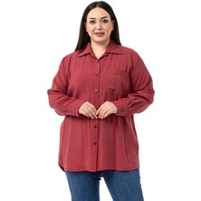 Büyük Beden Göğüste Tek Cepli Bordo Gömlek