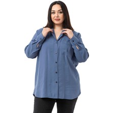 Büyük Beden Göğüste Tek Cepli Indigo Gömlek