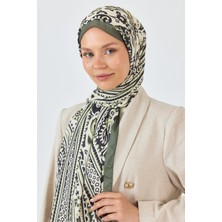 Haki-Siyah Retro Desenli Şal 5684
