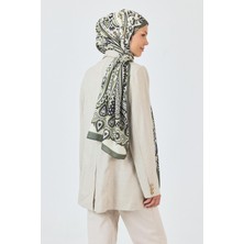 Haki-Siyah Retro Desenli Şal 5684
