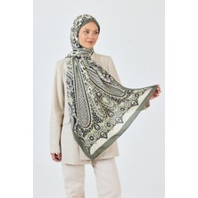 Haki-Siyah Retro Desenli Şal 5684