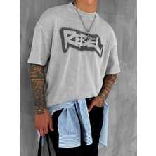 Abluka Online Erkek Baskılı Yıkamalı Premium Oversize T-Shirt Gri