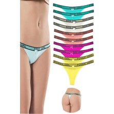10 Adet Beli Yazılı Pamuk Kadın Tanga String Külot
