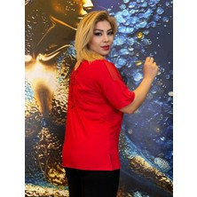 Bluz,pamuklu,yüksek Kaliteli,taş Işlemeli,kırmızı,dantel Yaka,yazlik