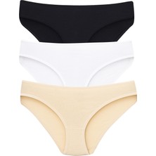 Kadın Pamuklu Slip Külot 3'lü Paket Renkli Düz Nefes Alabilir Kumaş