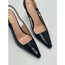 Hakiki Deri Arkası Açık Stiletto
