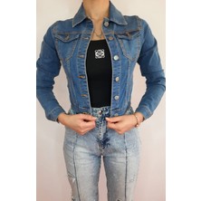 Kadın Jean Düğmeli Denim Kot Ceket