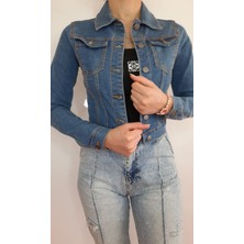 Kadın Jean Düğmeli Denim Kot Ceket