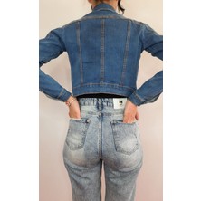 Kadın Jean Düğmeli Denim Kot Ceket