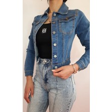 Kadın Jean Düğmeli Denim Kot Ceket