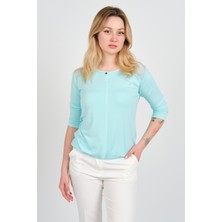 Sistas Kadın Omuz ve Kolları Tül Detaylı Beli Lastikli Truvakar Kol Bluz 23321 Su Yeşili